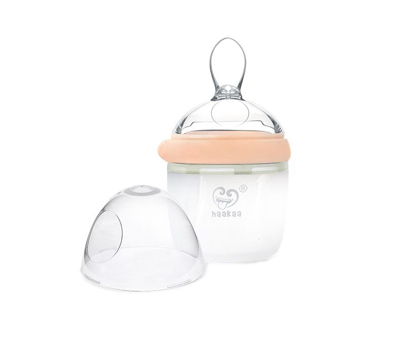Haakaa Dojčenská fľaša s lyžičkou 160 ml broskyňová