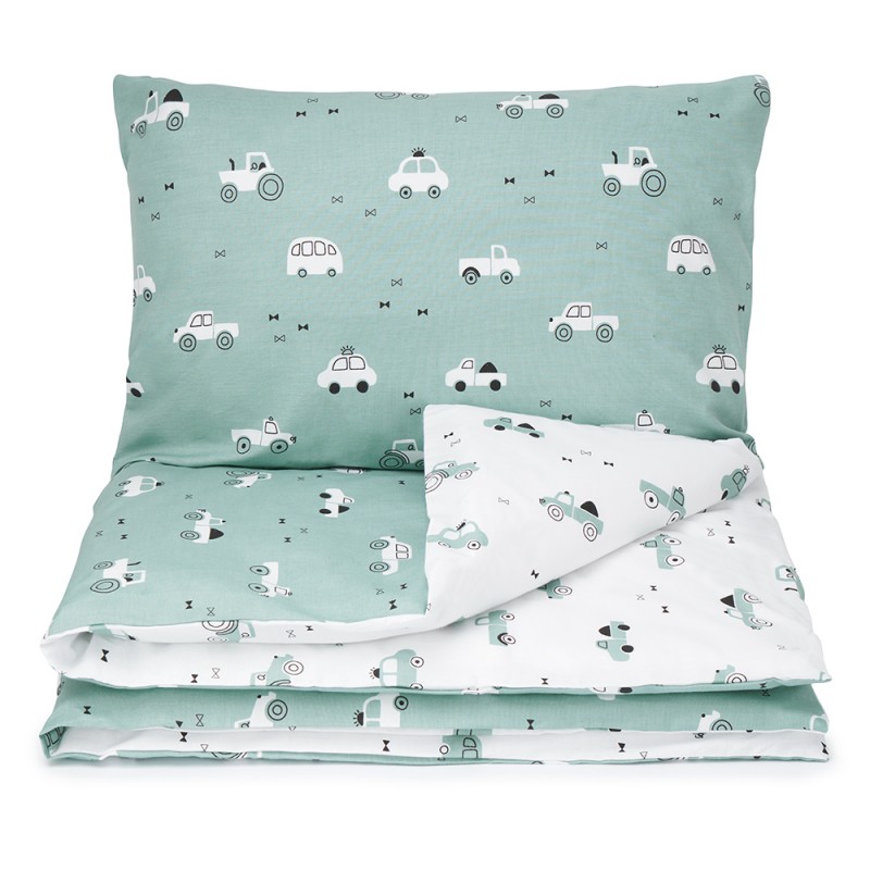 BabyBoom Obojstranné obliečky na vankúš a paplón Autíčka 120x90cm a 60x40cm