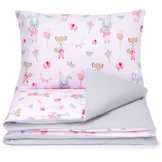 BabyBoom Obojstranné obliečky na vankúš a paplón Zvieratká s balónmi 120x90cm a 60x40cm