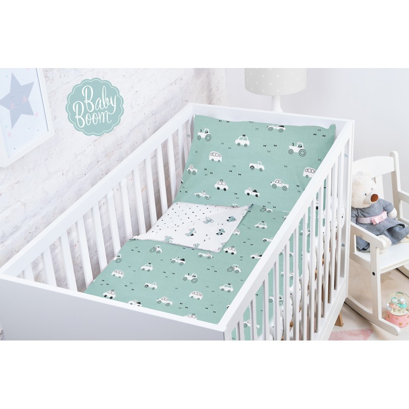 BabyBoom Obojstranné obliečky na vankúš a paplón Autíčka 120x90cm a 60x40cm