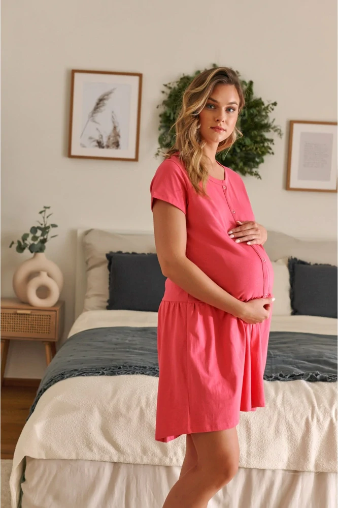 DOCTOR NAP Materská a dojčiaca nočná košeľa na kŕmenie Peony, ružová