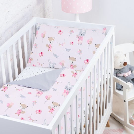 BabyBoom Obojstranné obliečky na vankúš a paplón Zvieratká s balónmi 120x90cm a 60x40cm