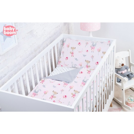 BabyBoom Obojstranné obliečky na vankúš a paplón Zvieratká s balónmi 120x90cm a 60x40cm