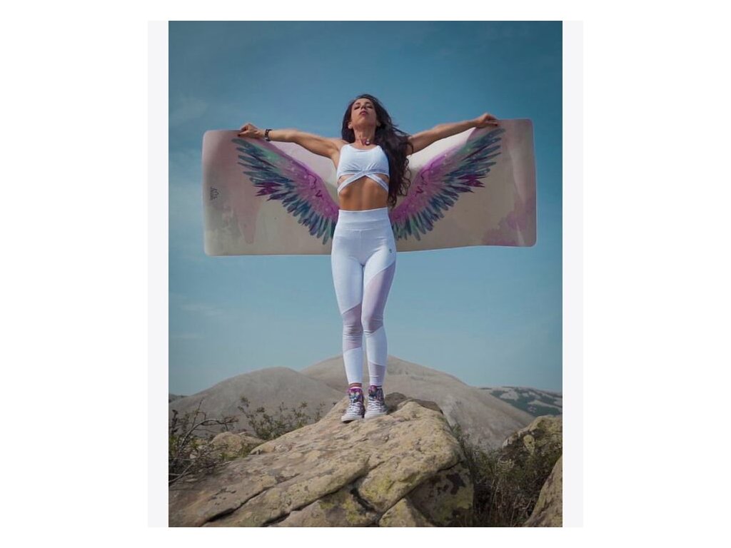 YOGGYS Sada Profesionálna protišmyková podložka na jogu OPEN YOUR WINGS 183x68x0,5cm, fialová