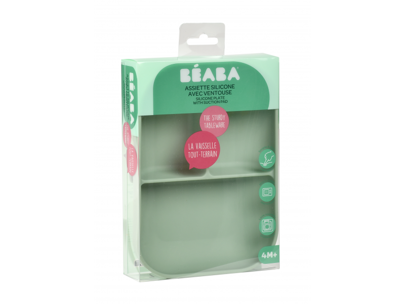 BEABA Tanier silikónový delený s prísavkou Sage Green, zelený