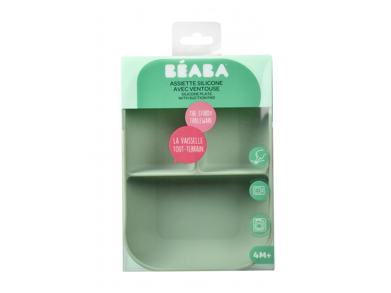 BEABA Tanier silikónový delený s prísavkou Sage Green, zelený