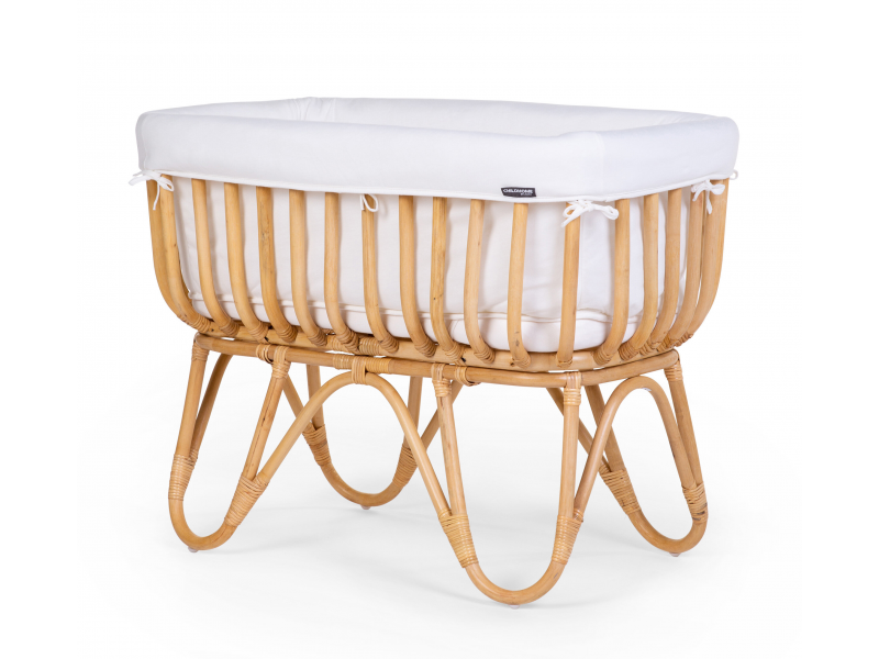 CHILDHOME Košík na bábätko ratanový + matrac + poťah Jersey Off White