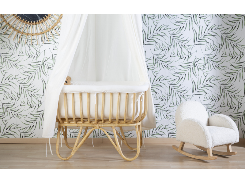 CHILDHOME Košík na bábätko ratanový + matrac + poťah Jersey Off White