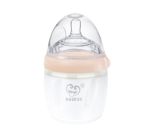Haakaa Dojčenská silikónová fľaša 160 ml broskyňová