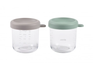 BEABA Tégliky na jedlo sklenené 2x 250 ml Green Grey